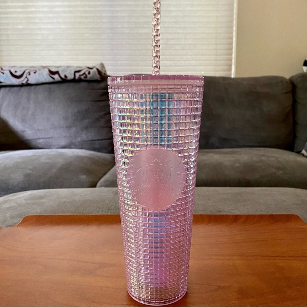 💢SOLD💢 Starbucks Pink Grid Plastic Cold Cup Venti (24 fl oz)